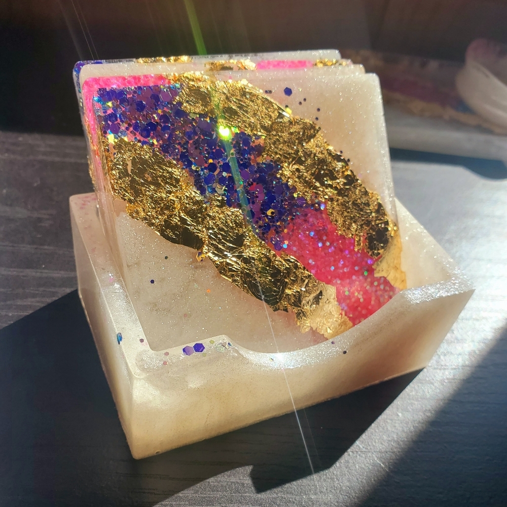 Geode coaster set w/holder